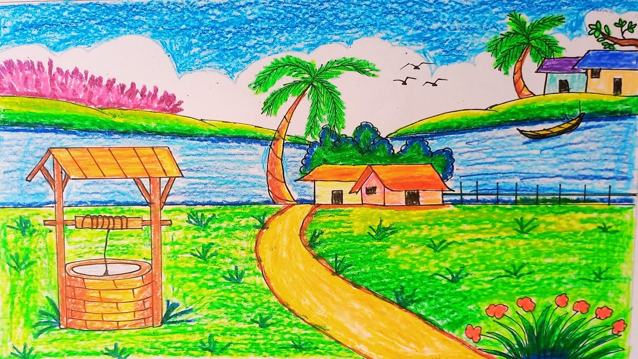 scenery drawing || scenery drawing easy ||  দৃশ্য আঁকা