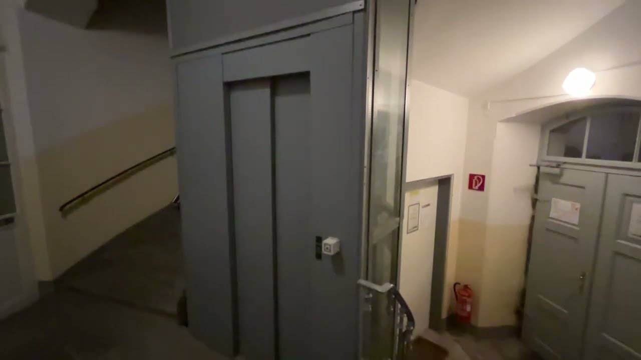 EXTREMELY TINY 1990s Thyssen inground hydraulic elevator @ Vorbeckgasse 5, Graz, Austria