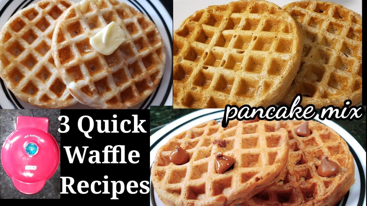 3 Quick Waffle Recipes with pancake mix/ No egg waffle /Dash waffle maker #gururecipes
