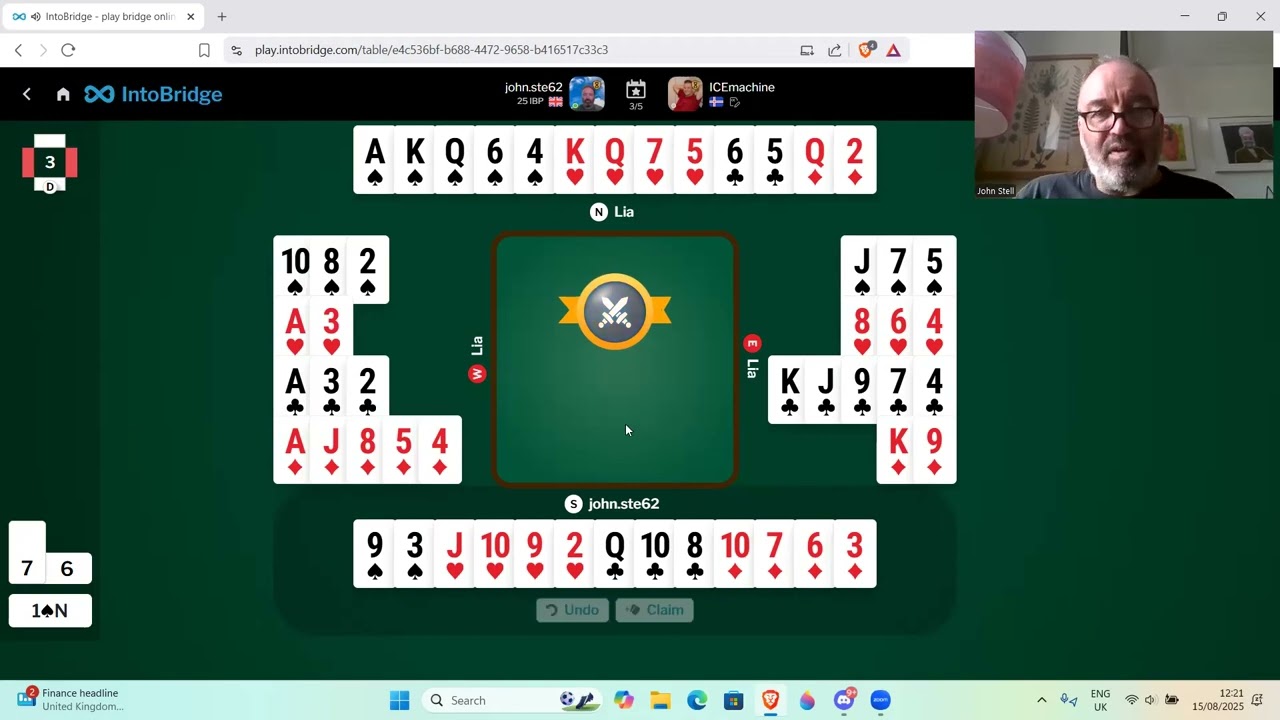 Me versus a top bridge player Sveinn Eiriksson 15th August 2025