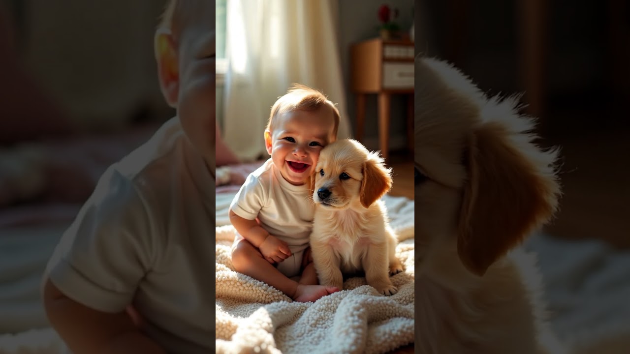 B&eacute;b&eacute; super mignon rigole avec son chien