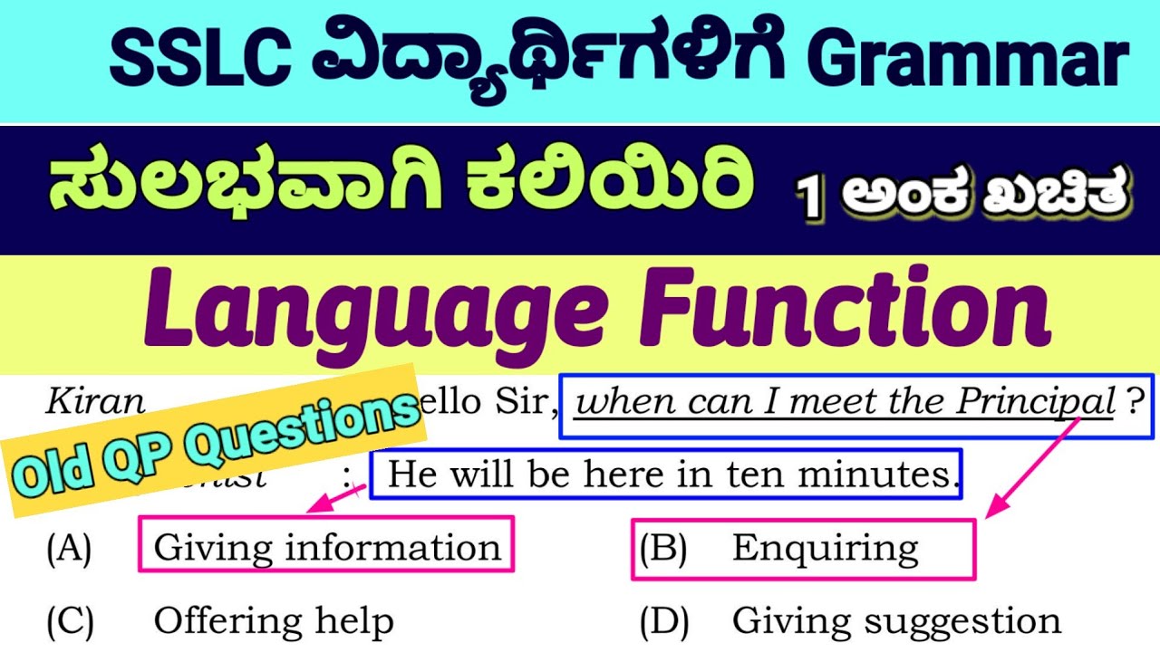 Language function SSLC English Grammar in Kannada 10th Class Kannada Second language English Grammar