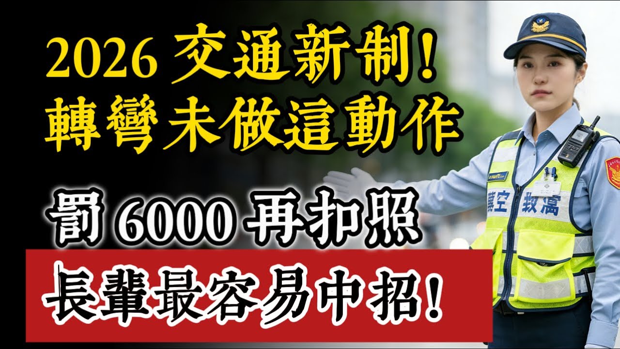 騎車開車注意，2026 交通新制！轉彎未做「這動作」罰 6,000 再扣照！很多長輩路口直接中招！#2026交通新制 #未禮讓行人 #行人地獄 #交通法規 #吊扣駕照 #罰單申訴 #行車安全