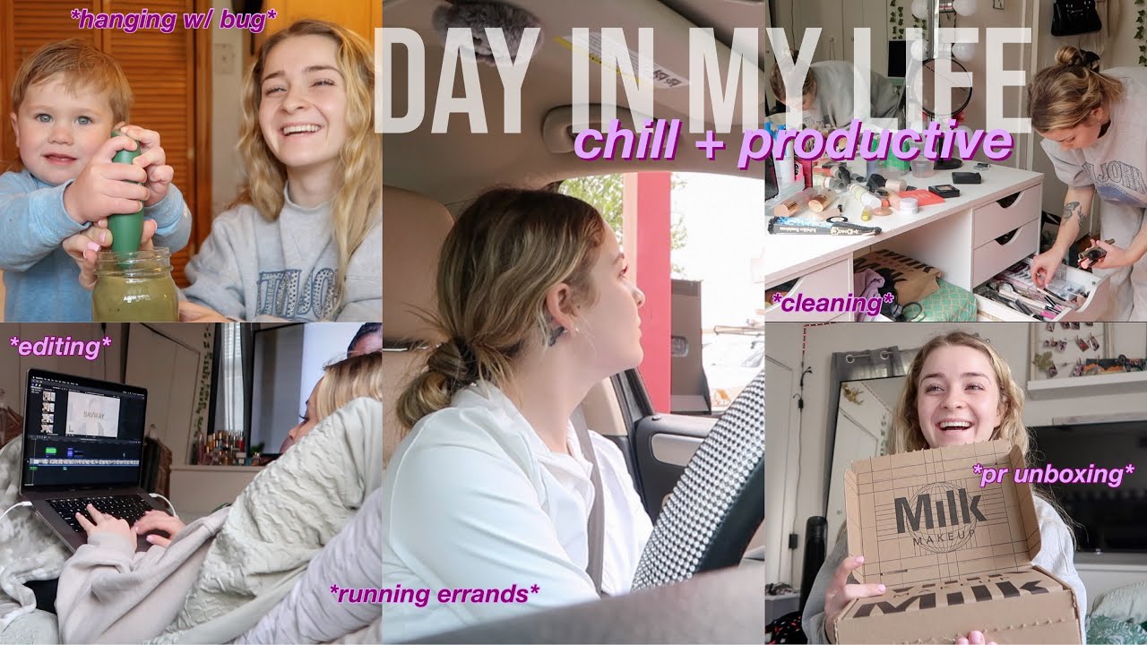 a chill + productive DAY IN MY LIFE 💜 hanging w/ bug, cleaning, errands, haul, editing + more!