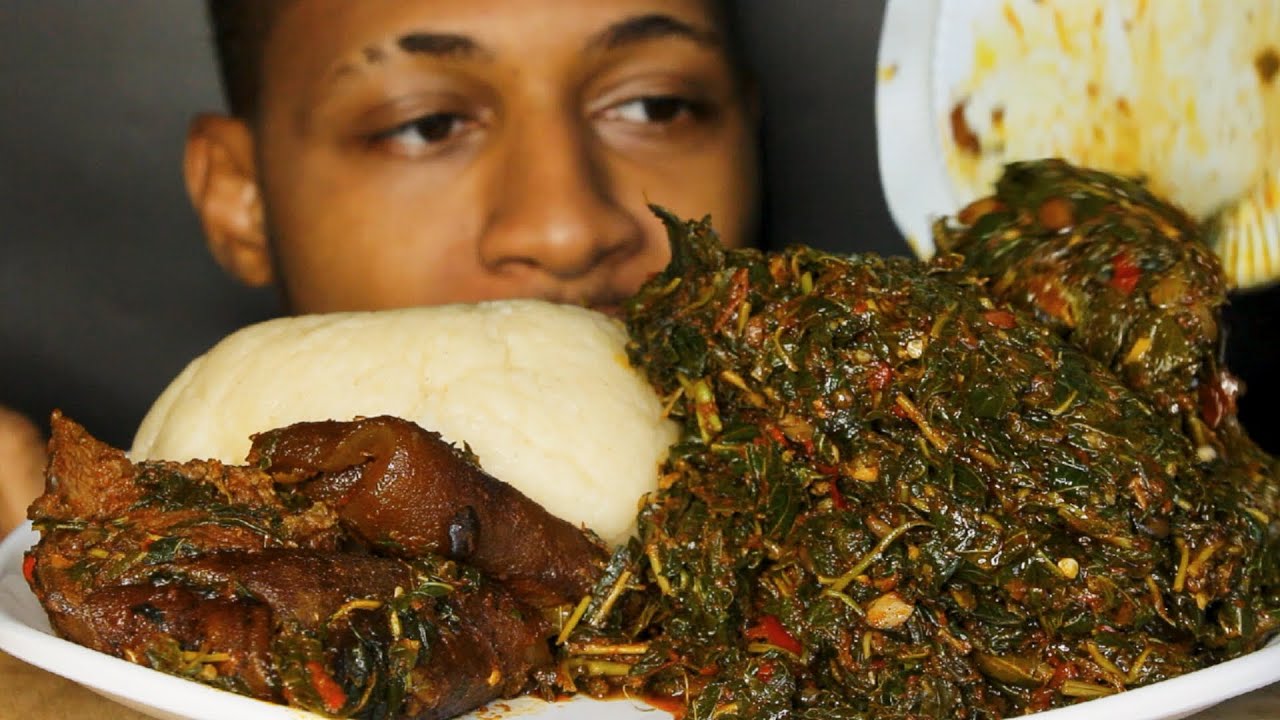 ASMR Mukbang Chewy Vegetable Soup and Semo Fufu | Beef & Ponmo | Messy Eating
