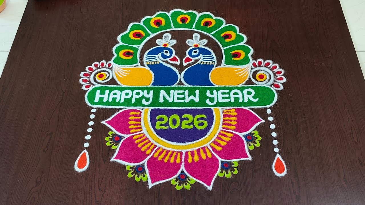 Newyear special rangoli 2026|Newyear muggulu|Newyear kolam| easy pandaga muggulu|#Rang Kaa Rangoli
