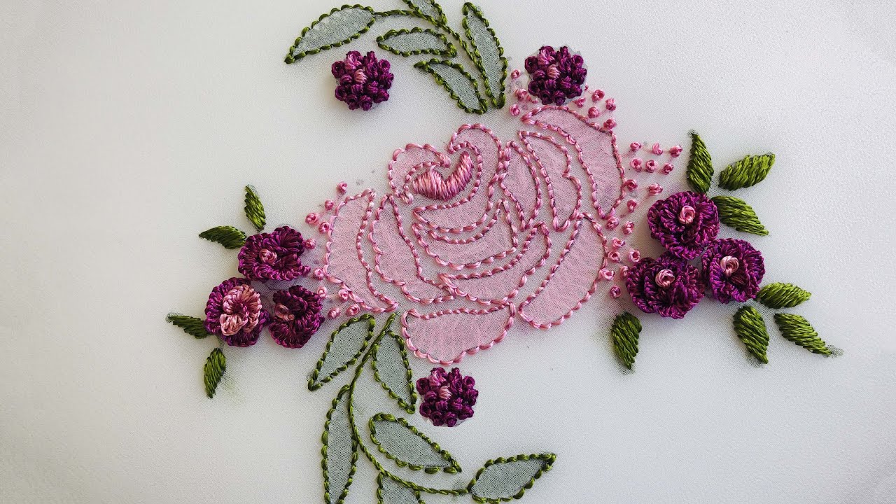 Shadow Works Hand Embroidery - Rose Flower Shadow Works Embroidery - Embroidery For All Over