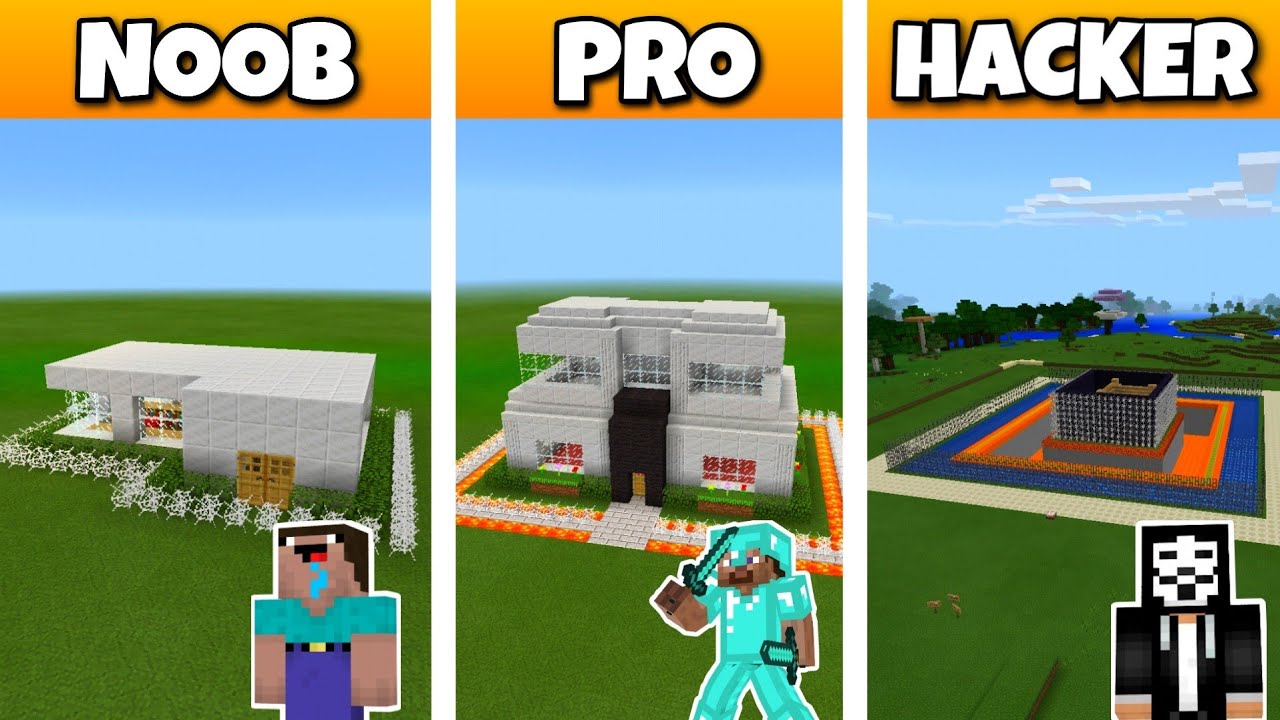 Craftsman NOOB vs PRO vs HACKER: SAFEST MODERN HOUSE BUILD CHALLENGE in Craftsman: Building Craft