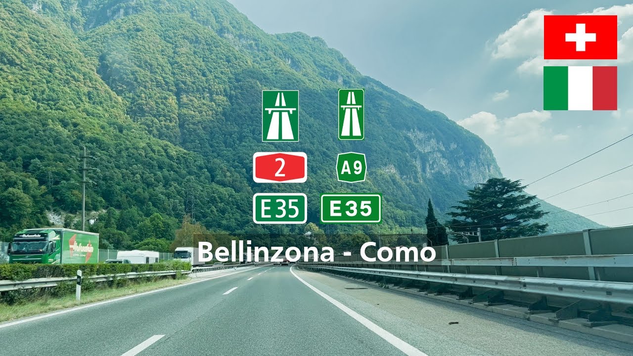 Driving in Switzerland and Italy: Autostrada A2 & A9 E35 from Bellinzona to Como