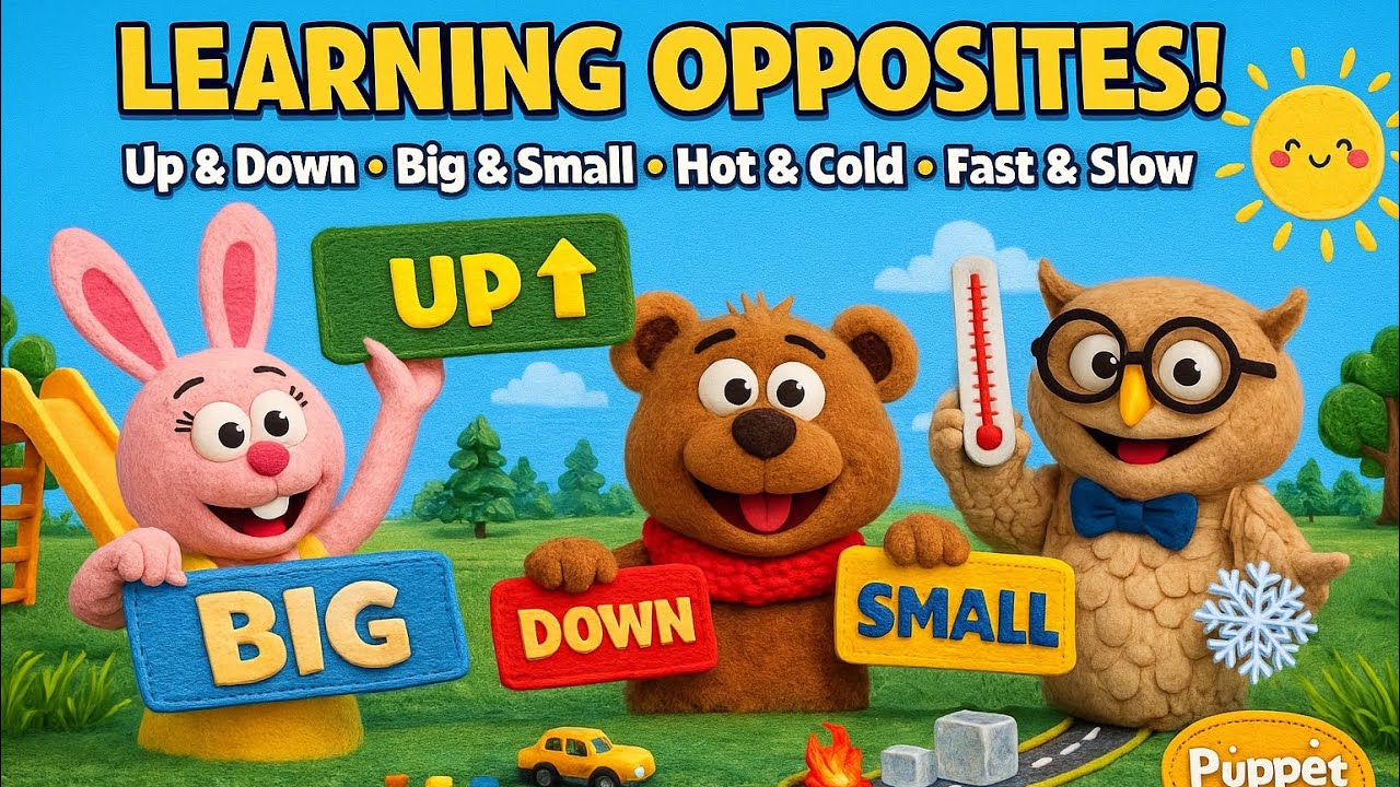 Opposite Words for Kids 👶 | Preschool Learning Video | Fun Educational Song & Puppets