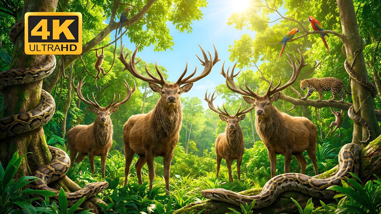 Soothing Nature Scene: Deer Grazing at Golden Hour (No Music | 4K)