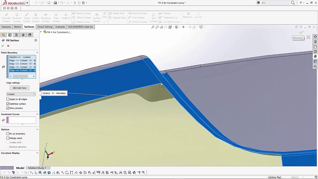 SOLIDWORKS - Constraint Curves in Surface Fill