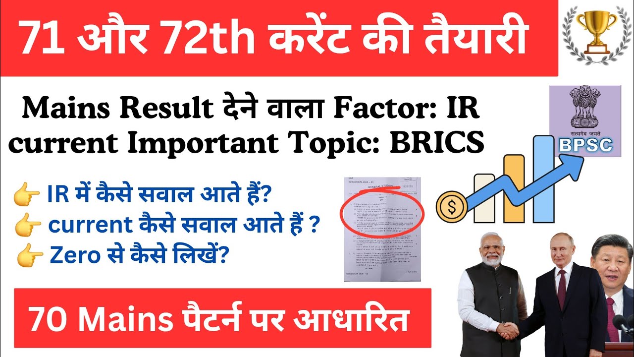 🚨Mains Result देने वाला Factor IR Current Affairs Important Topics BRICS | 71 & 72th BPSC MAINS Exam