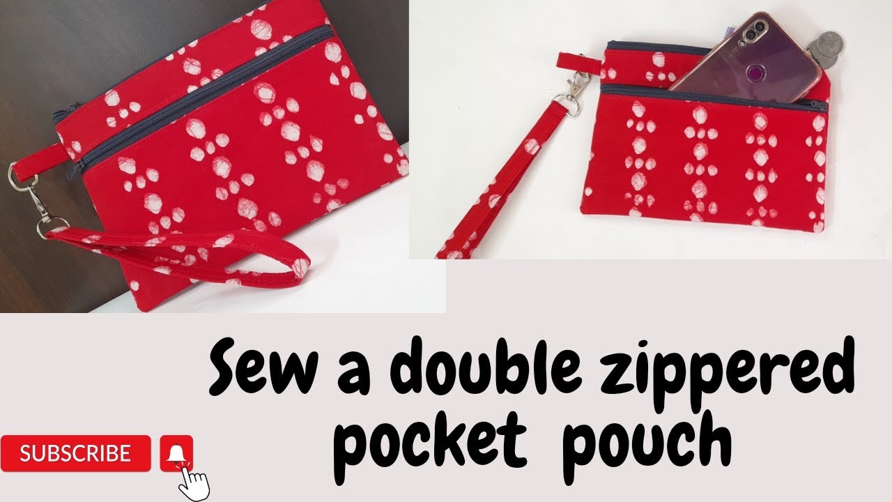 Sew a double zippered pocket pouch #fabric #pouch