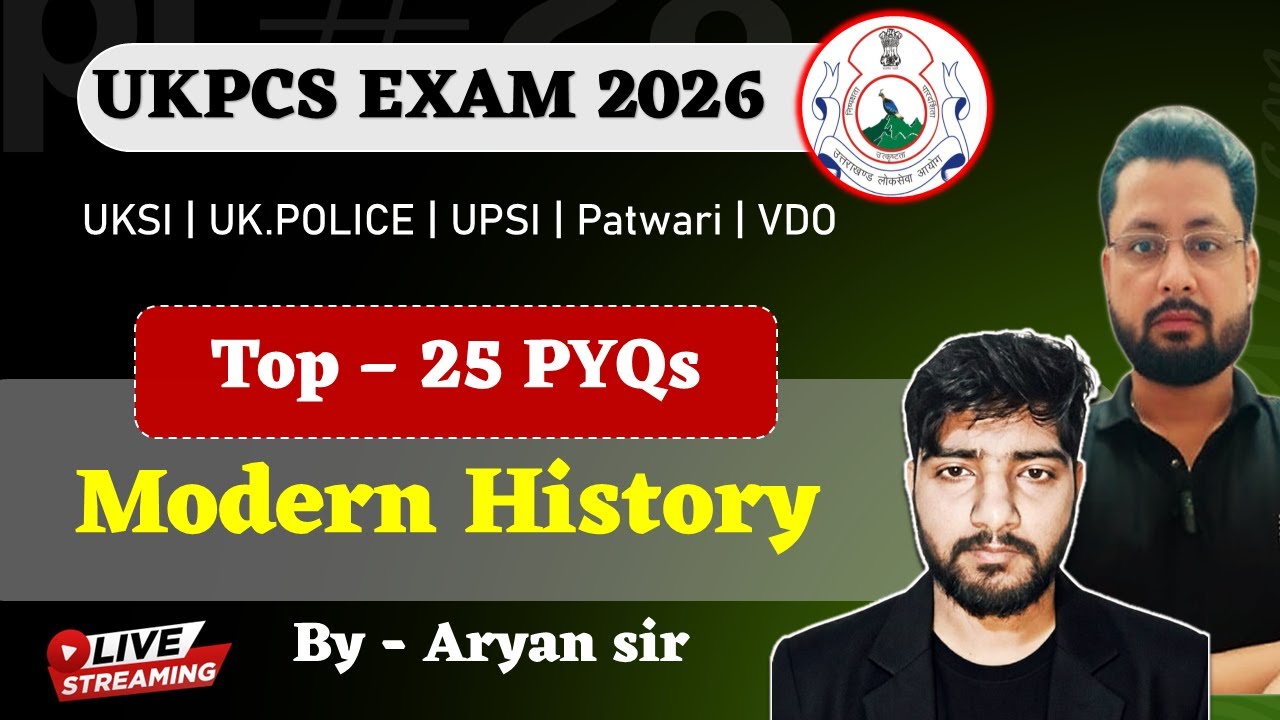 MODERN HISTORY 25  IMPORTANT PYQs FOR  UKPSC, PATWARI, VDO, UKSI, UPSI 2026 | TEJASHWI IAS ACADEMY