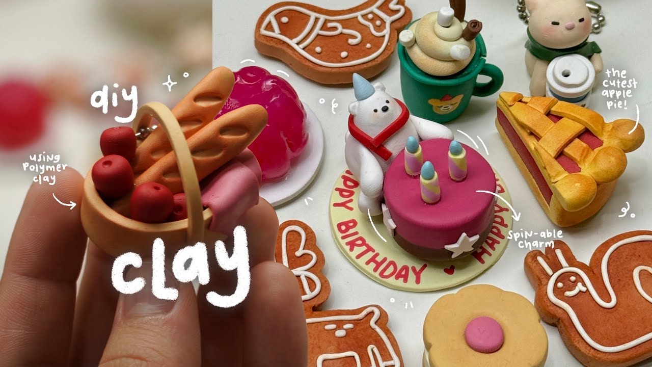 making cute clay keychains and magnets🍎🍪 using polymer clay