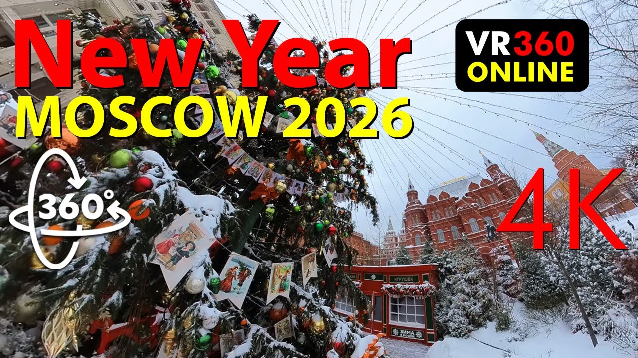 🎄 Новый год в Москве 2026 | Манежная площадь и Площадь Революции | VR 360° | 4K videos VR 360 4K