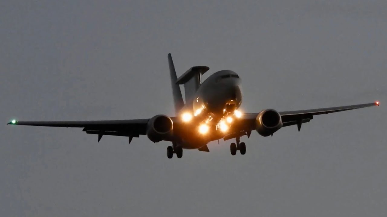 RAF Boeing Wedgetail evening arrival at Birmingham 