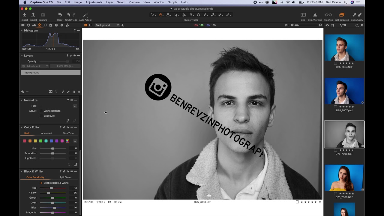 Black and White Portrait Editing Capture One Pro 20
