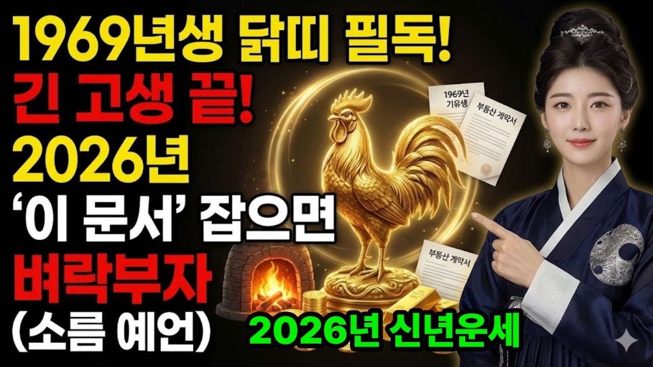 [2026년 신년운세] 1969년생 닭띠 필독! 긴 고생 끝, 내년 4월 '이 문서' 잡으면 노후 걱정 없습니다