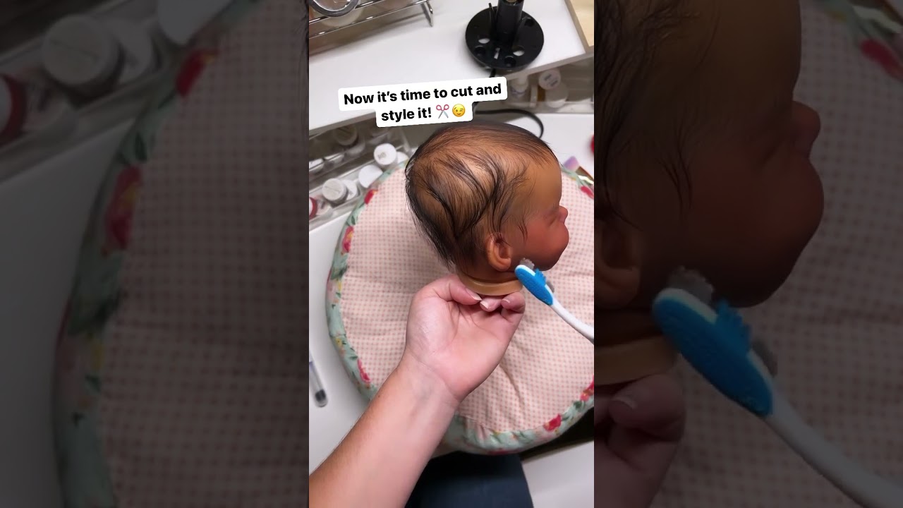 Giving my realistic REBORN BABY DOLL some hair! Pt. 2 ✂️😍 #babydoll #doll #rebornartist #rebornbaby