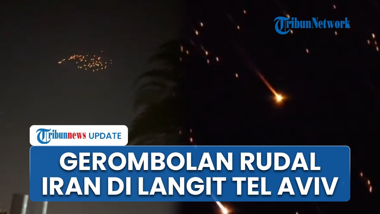 Gerombolan Jejak Cahaya Rudal Iran Terlihat Jelas di Langit Tel Aviv, Sirene Serangan Udara Meraung