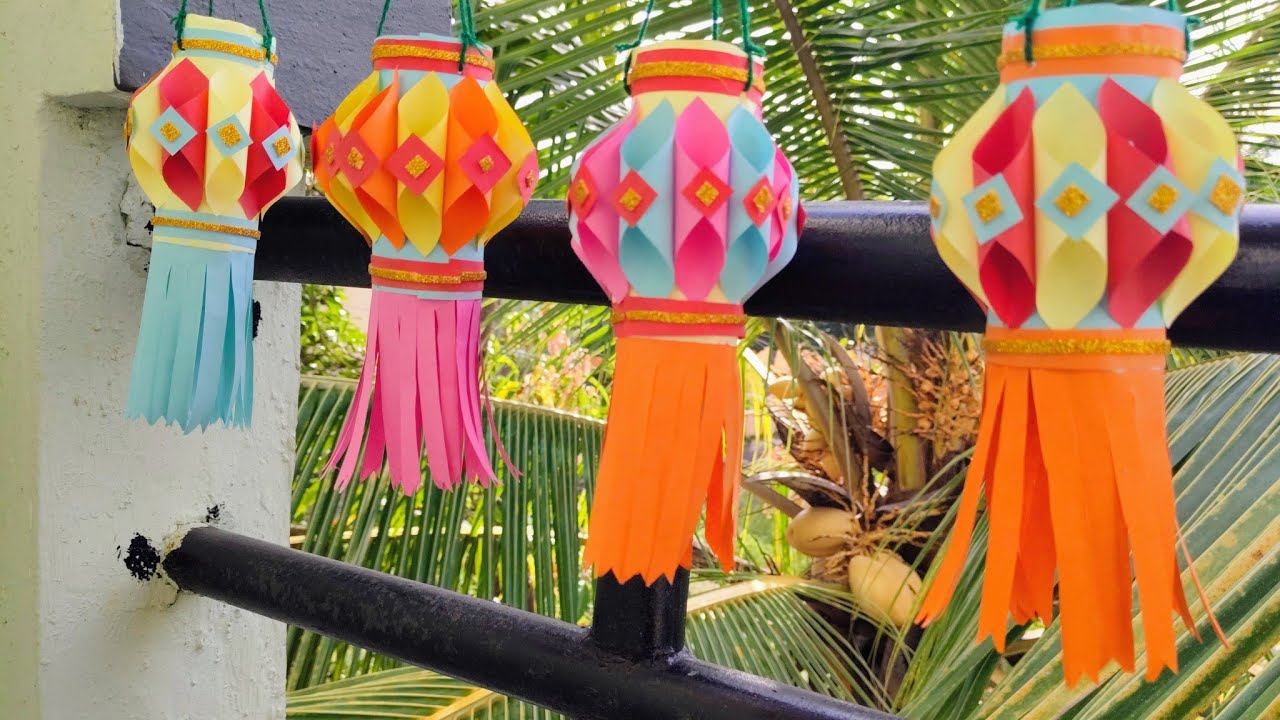 Paper lantern making at home/Akash Kandil making for Diwali/Diwali decoration idea/Diwali Paper DIY