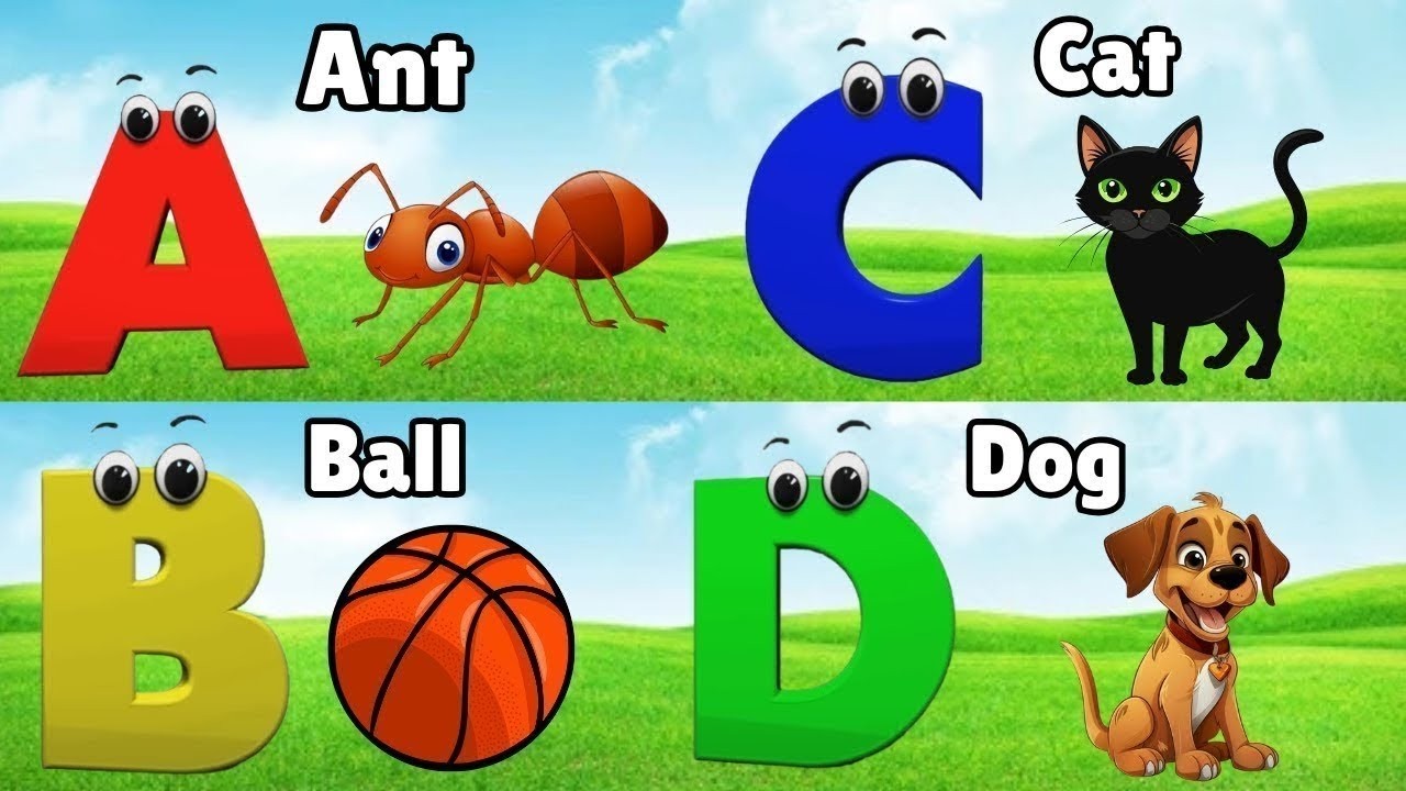 Песенка про фонетику ABC - обучающие видеопесни для малышей, буква А — яблоко, детские стишки, пе...