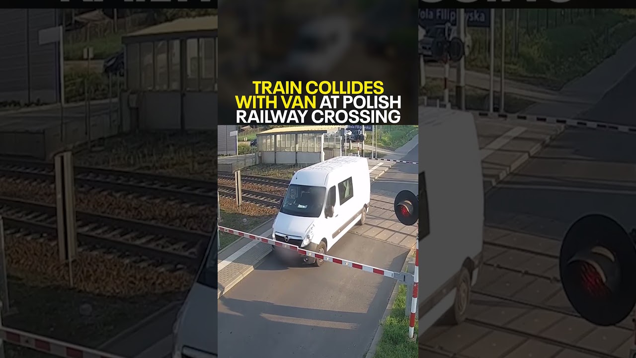 Train collides with van wild surveillance footage