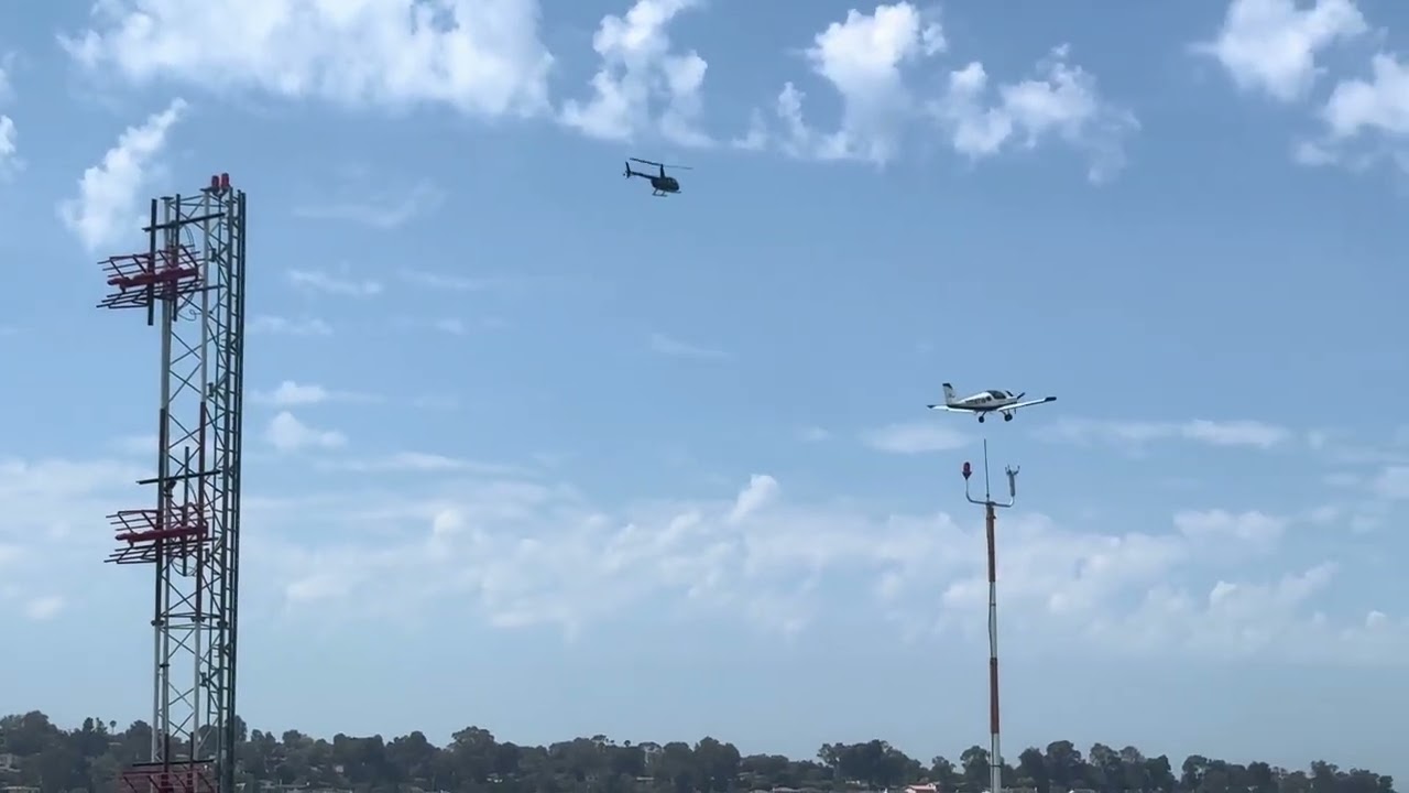 Robinson R44 Helicopter taking off from Torrance Airport