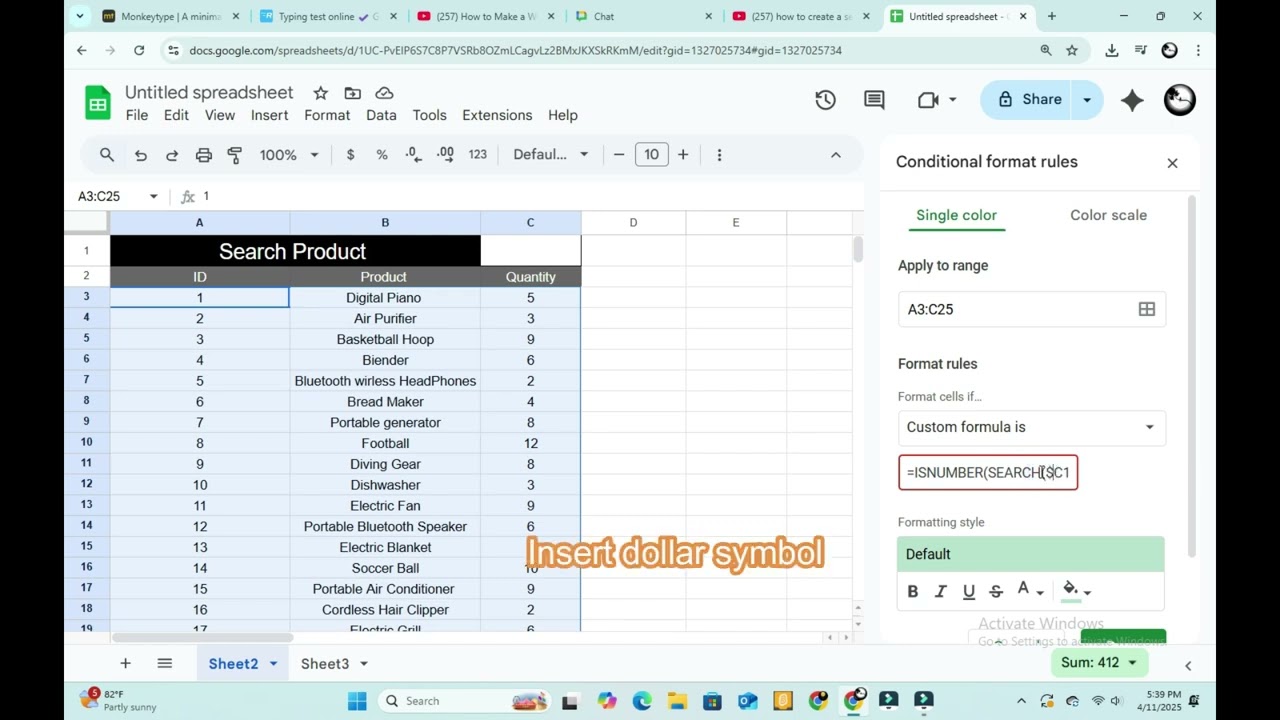 insert search Bar in google sheet
