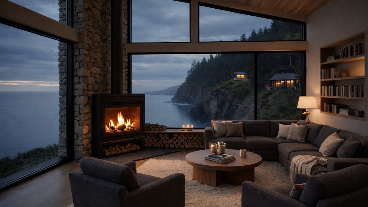 Cozy Fireplace by the Sea 🔥 Calm Real Fire Sounds