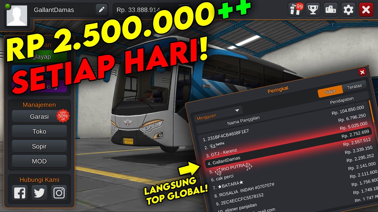 Buruan Cobain Sebelum MALEO Tahu!! Trik Menambah Uang Bussid dengan Cepat - 2 Juta Rupiah perhari!