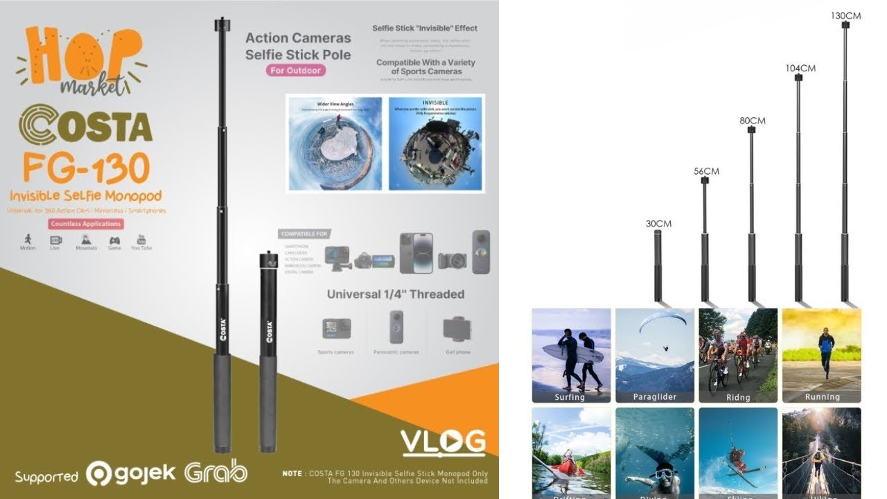 COSTA FG Invisible Selfie Stick Tongsis for Panoramic Camera Insta360