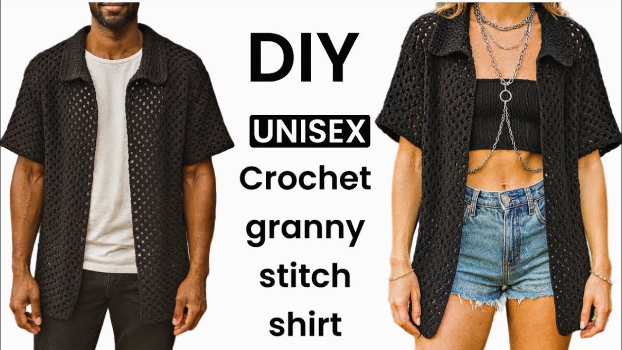 Easy UNISEX crochet t-shirt tutorial | granny stitch crochet collar t-shirt