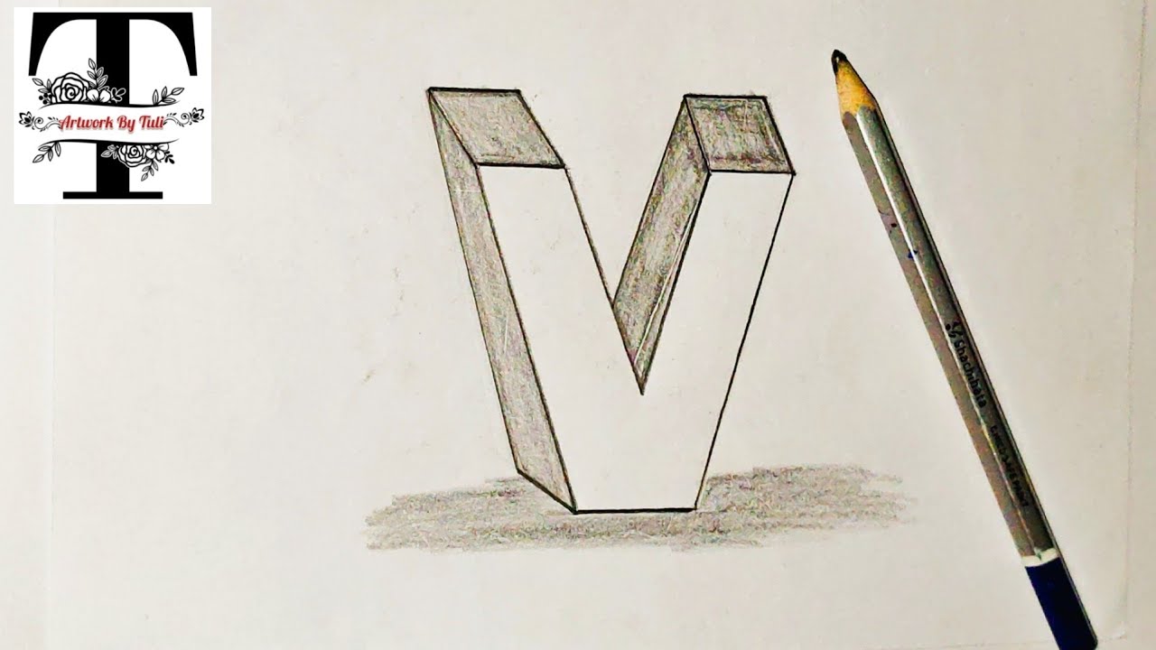 How to draw a 3D letter V❤️ with pencil || How to make 3D letter V || Drawing 3D art easy