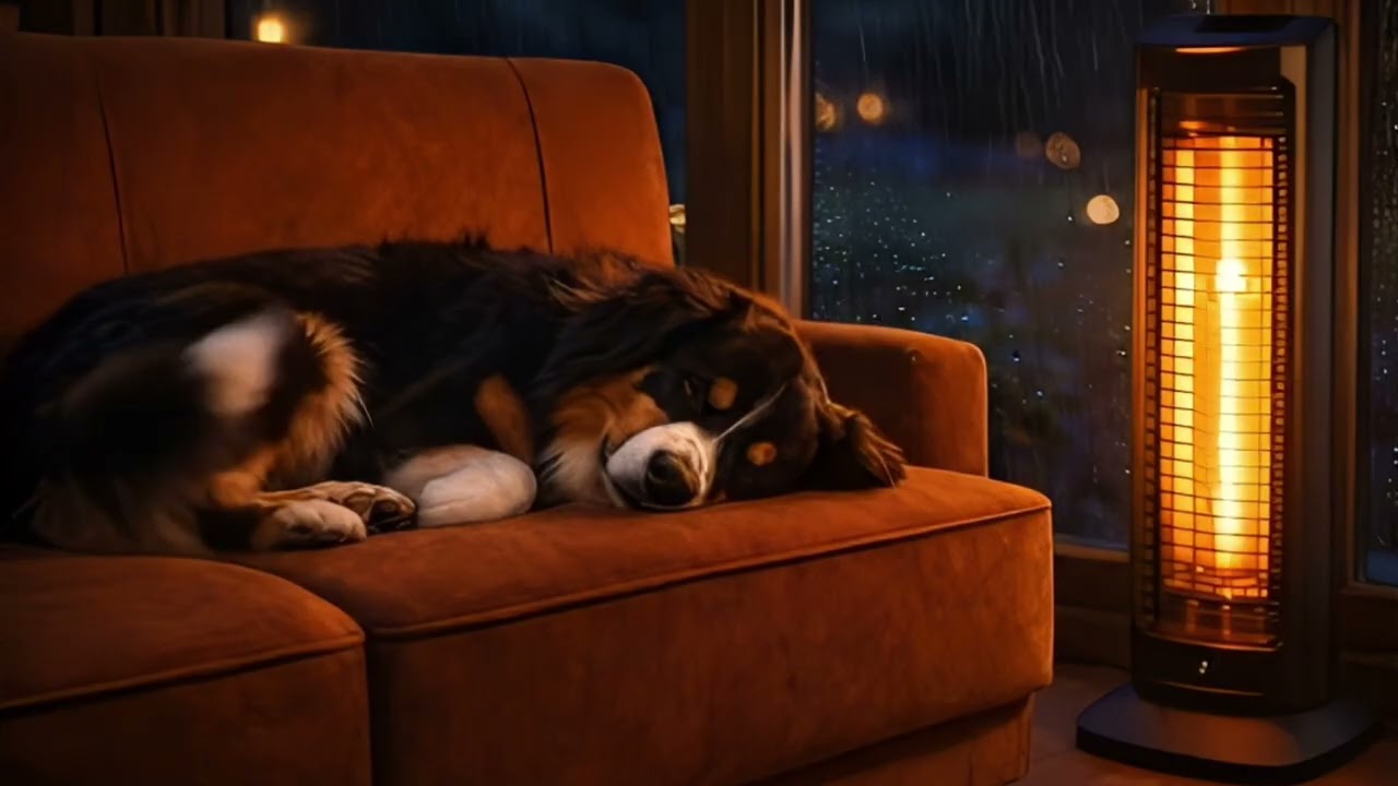 Peaceful Sleeping Dog with Rain & Heater Sounds 🌧️🔥 | 10 Hours Deep Sleep