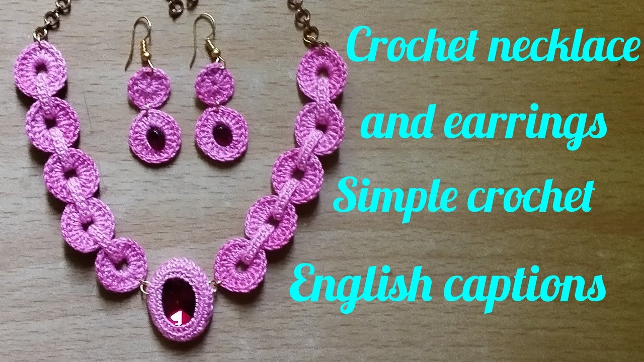 Crochet necklace and earrings.  Crochet jewellery,Crochet for beginners, Thread jewellery