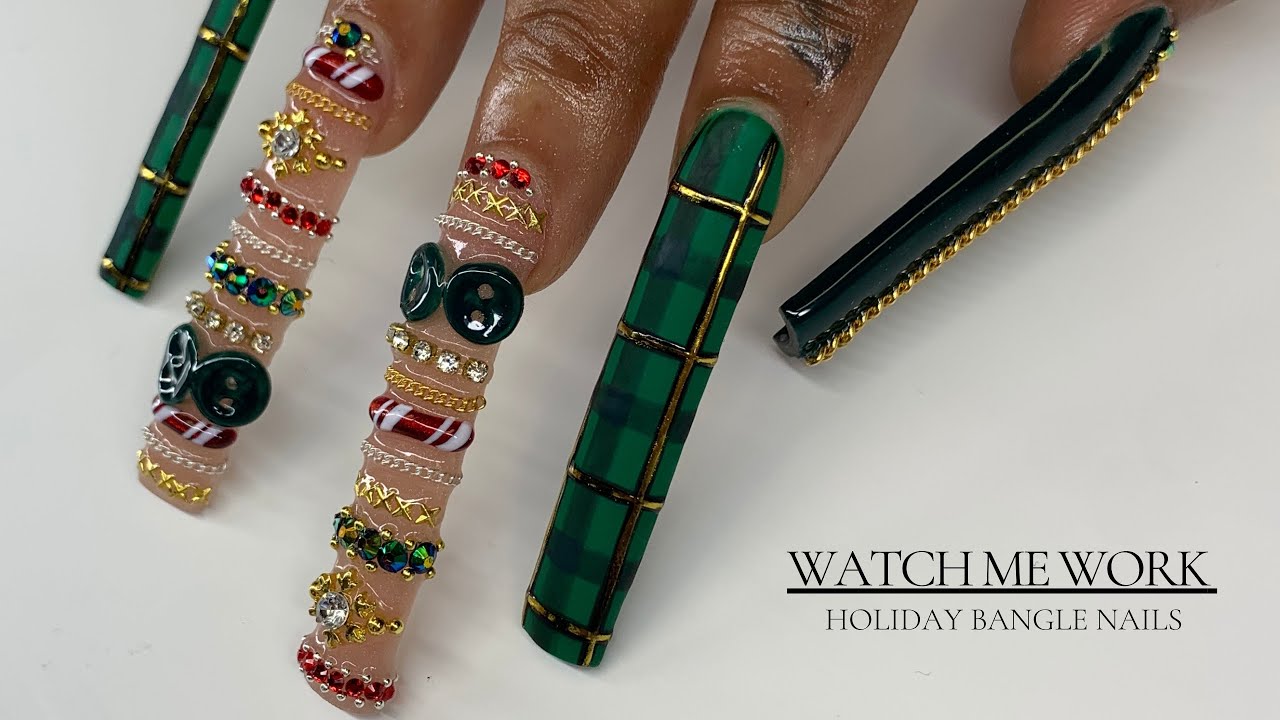 TRENDING 3D Christmas Nail Art | Luxury Plaid XXL Nail Art w/ Bangle Design ✨