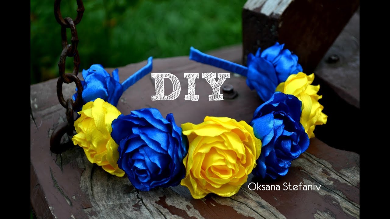 DIY Rose .Обруч - віночок з синіми та жовтими трояндами.