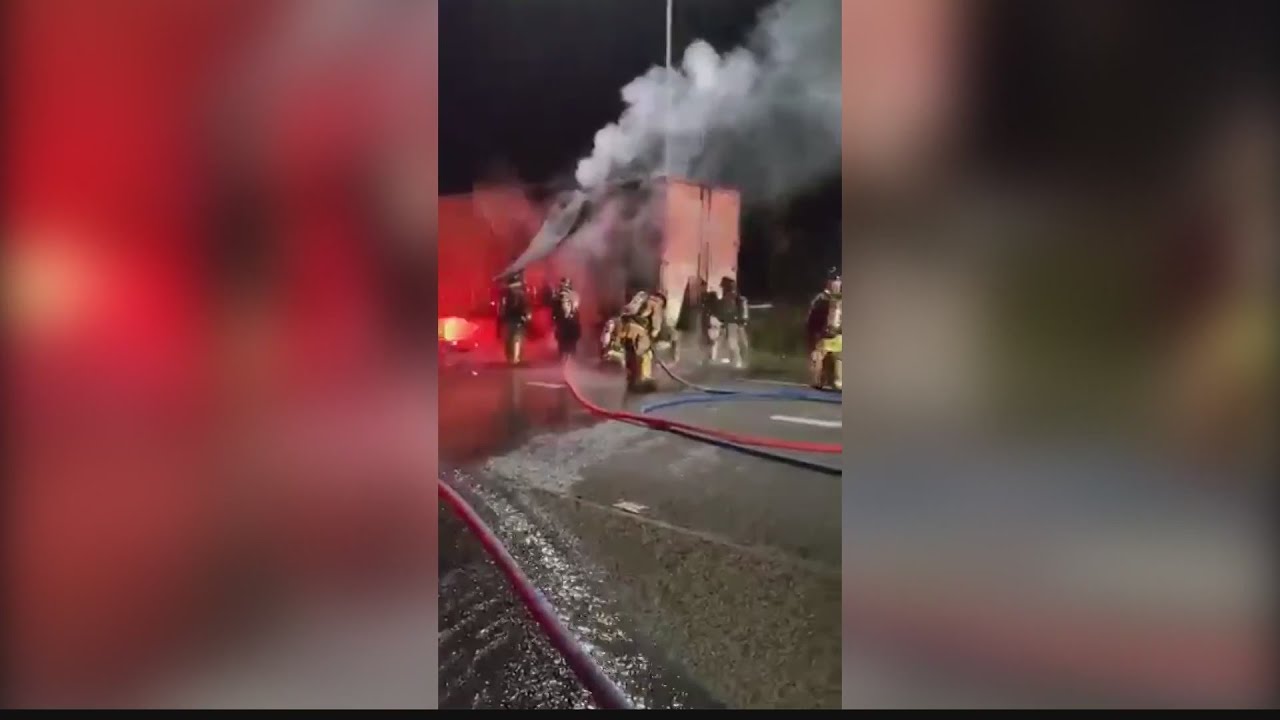 Overnight tractor-trailer fire caused concern of explosion