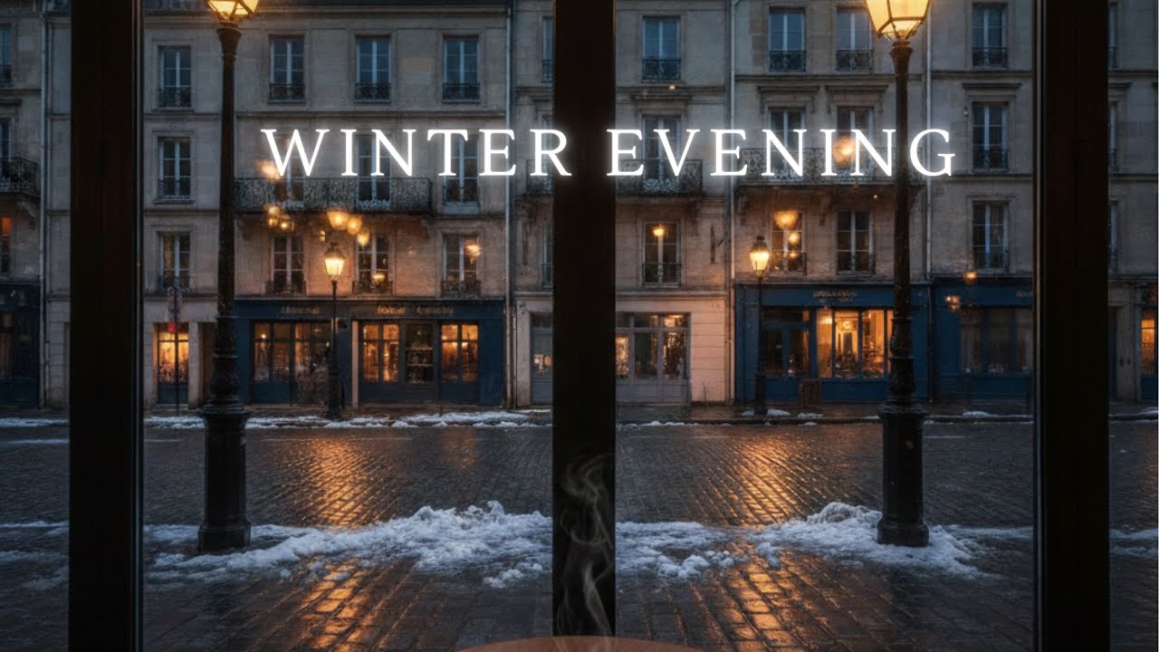 Winter Night Café Ambience ❄️ Snow Falling Outside | Relax, Study, Sleep