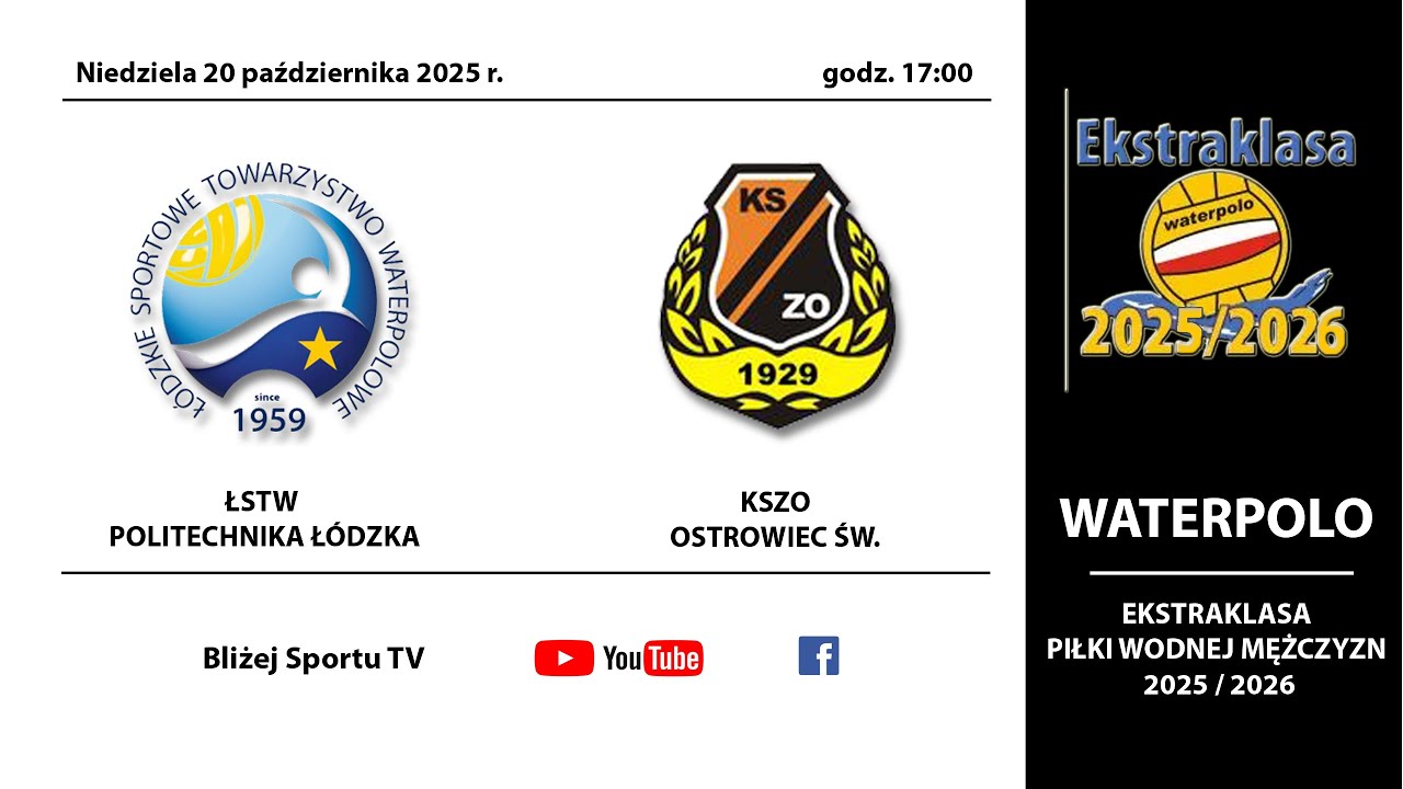 Ekstraklasa Piłki Wodnej:  ŁSTW Politechnika Łódzka - KSZO Ostrowiec Św.