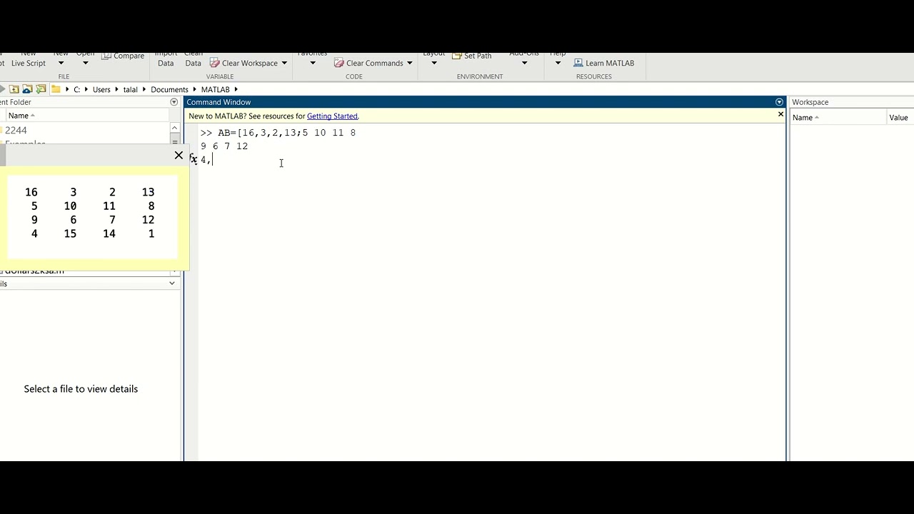 creat matrix in Matlab