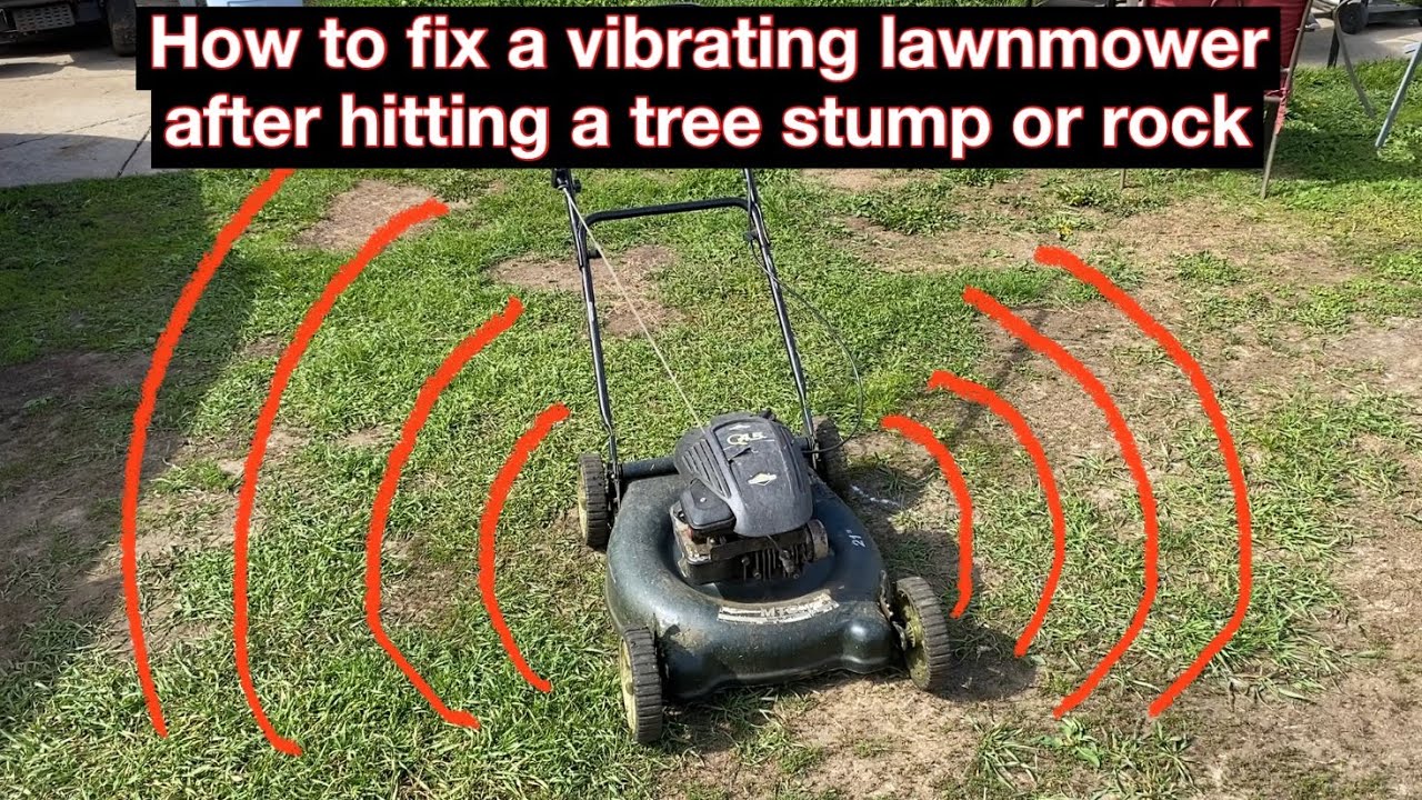 How to fix a vibrating lawnmower after hitting a tree stump or rock. Straighten a lawnmower shaft.
