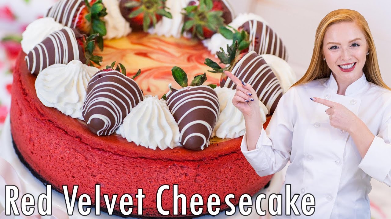 The BEST Red Velvet Cheesecake Recipe - With Chocolate Strawberries & Brownie Base!!