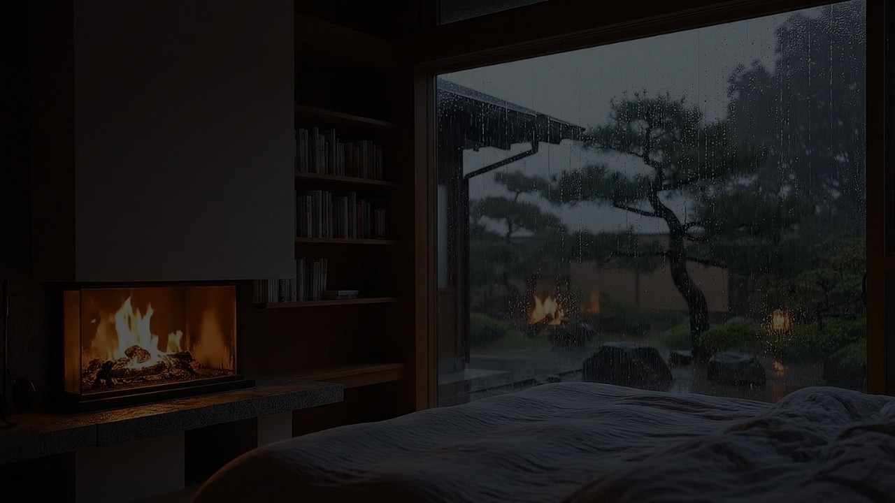 (NO ADS) Gentle Rain & Soft Piano for Seniors 🌧️🎹 Calm Night Sleep ASMR | Cozy Fireplace Bedroom