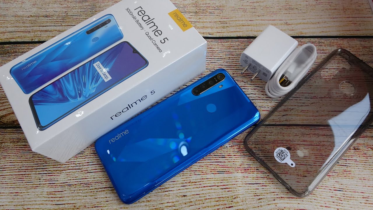 Realme 5 Crystal Blue unboxing | test camera, fingerprint and face id