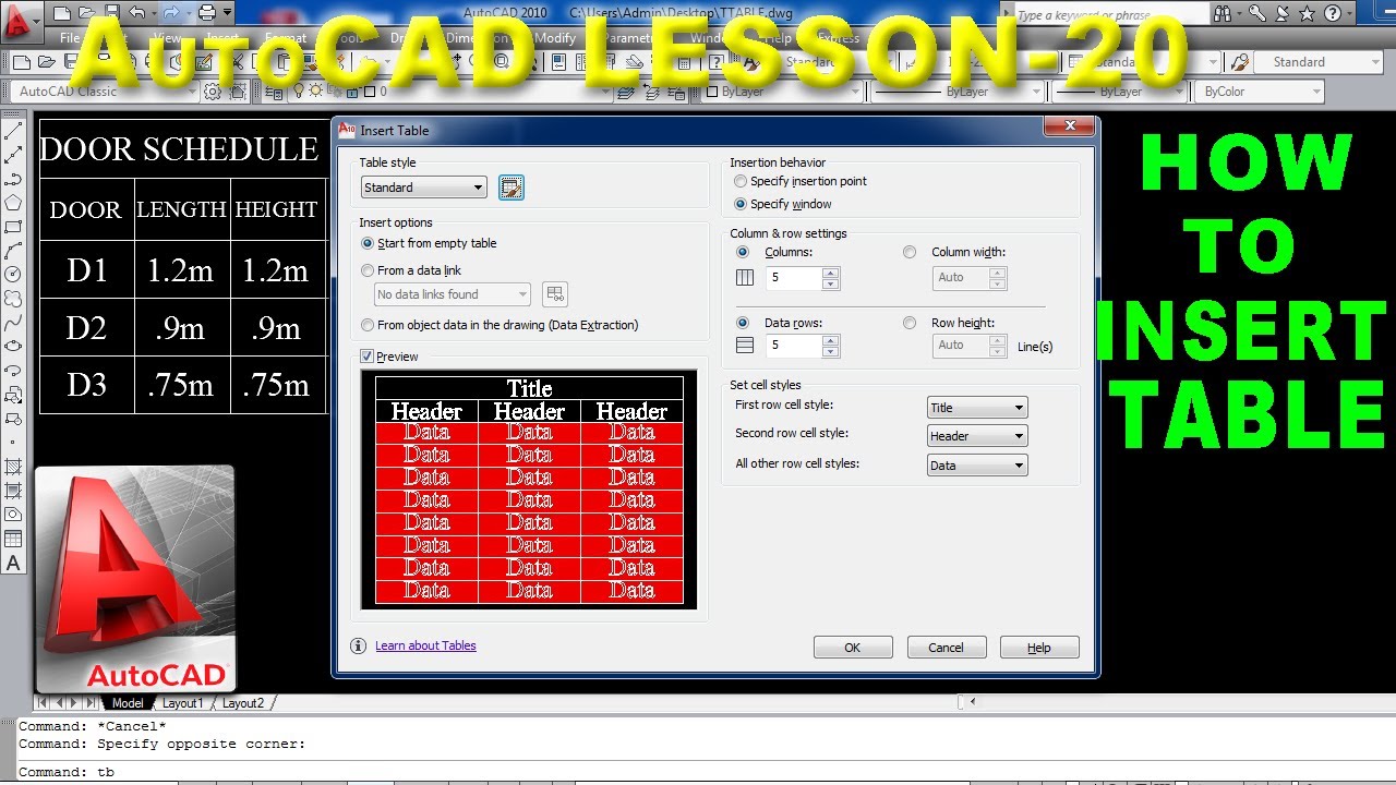 AutoCAD Table Command Tutorial Complete || Table Style Setting || Table Edit, Formula,