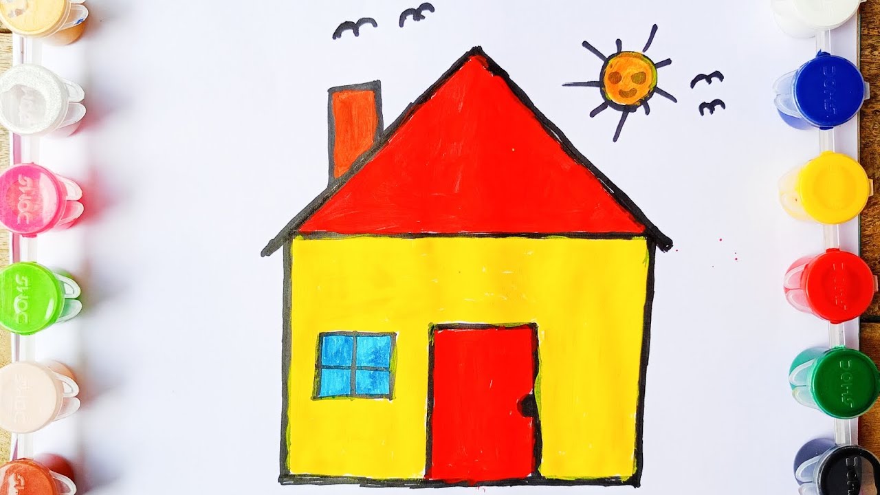How to draw house drawing  || Ghar kese banate hai || easy step by step house drawing colour 